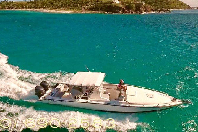 Caribbean Blue Charters - Full Day Boat Charter - 35' Marlin Power Boat - Maho Bay, beaches, and quieter stops