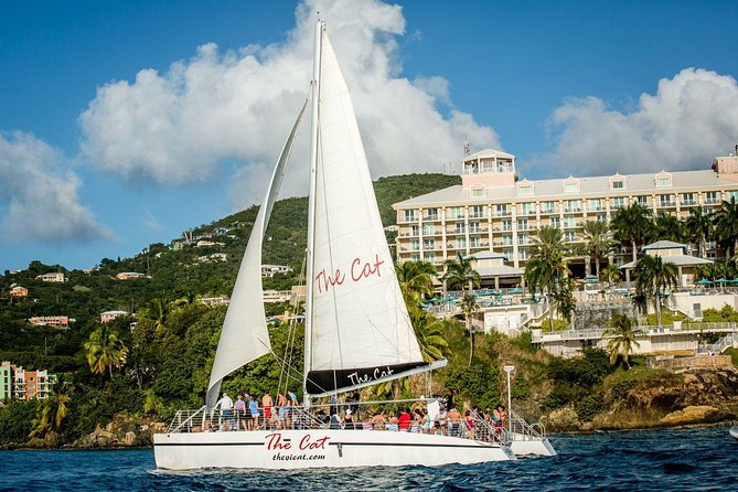 Sunset & Harbor Lights Dinner Sail from the Marriott's Frenchman's Cove - Boarding the 54-foot VI Cat